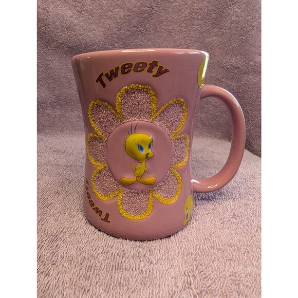 Looney Tunes Coffee Mugs, Six Flags Glitter 3D Tweety Bird Ceramic Cup - Picture 1 of 8